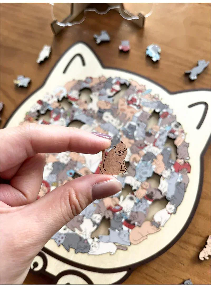 🎁Weihnachtsverkauf - 50 % Rabatt🎅Morandi-farbenes Katzenförmiges Holzpuzzle mit 135 Teilen