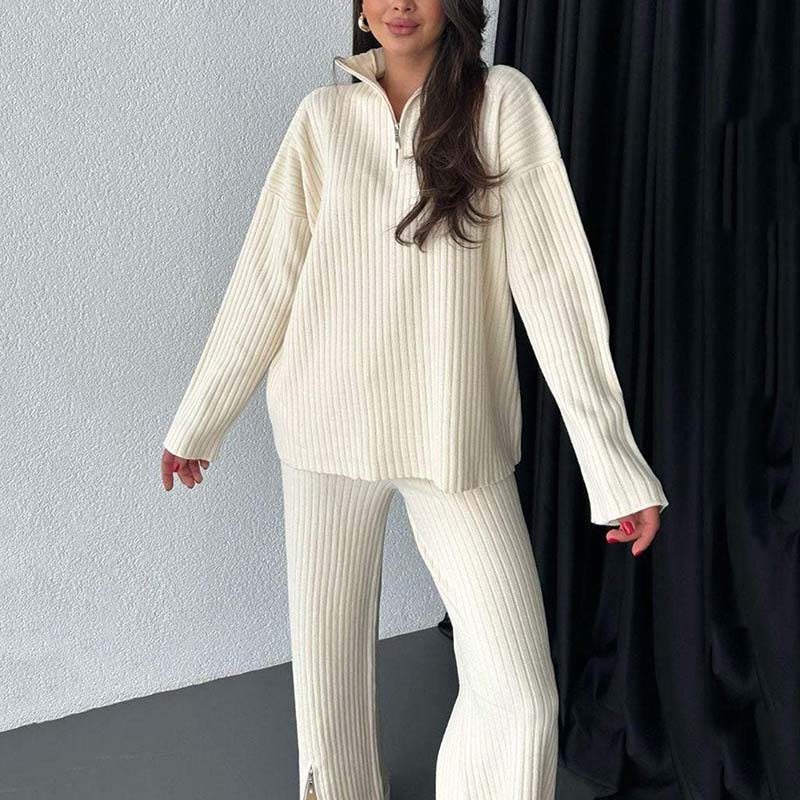 🍂Frühherbst-Special 50 % Rabatt💕Gemütliches zweiteiliges Set aus Rippstrick für Damen mit Hose mit geschlitztem Bein