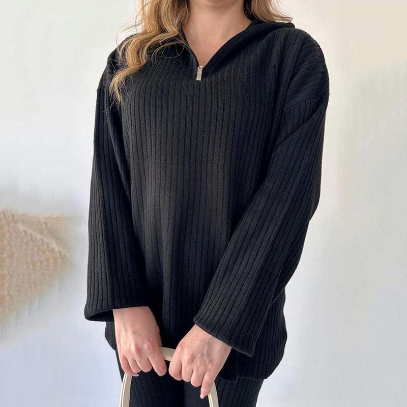 🍂Frühherbst-Special 50 % Rabatt💕Gemütliches zweiteiliges Set aus Rippstrick für Damen mit Hose mit geschlitztem Bein