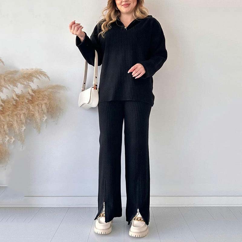 🍂Frühherbst-Special 50 % Rabatt💕Gemütliches zweiteiliges Set aus Rippstrick für Damen mit Hose mit geschlitztem Bein