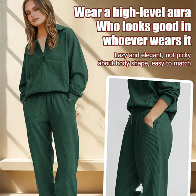 🌟Damen 2-teilige Sweatshirts SetLangarm Half Zip Pullover Sweatshirt