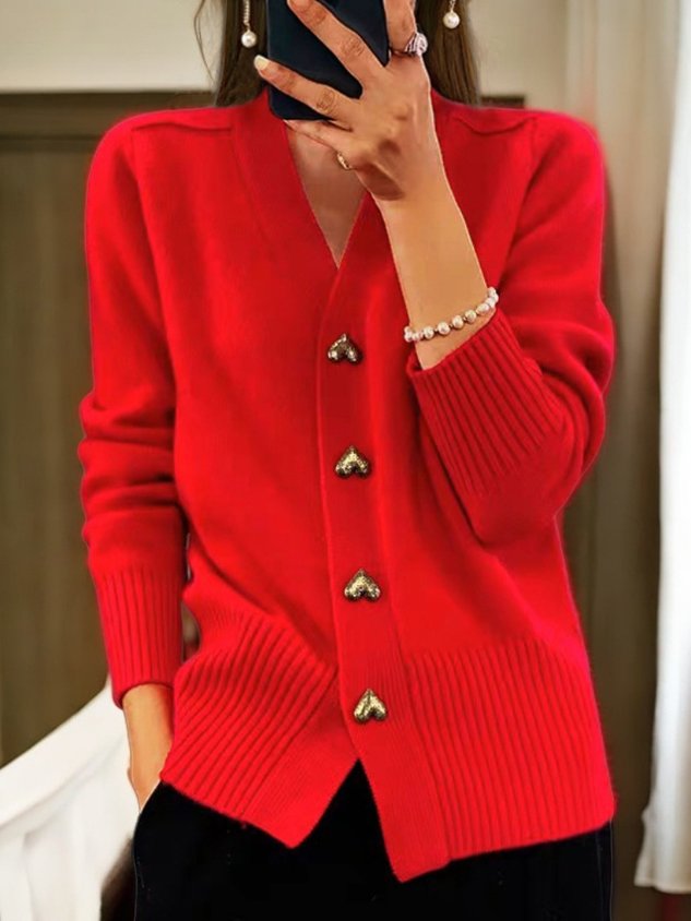 🎁Damen-Cardigan aus einfarbiger Wolle mit Knöpfen für den Winter