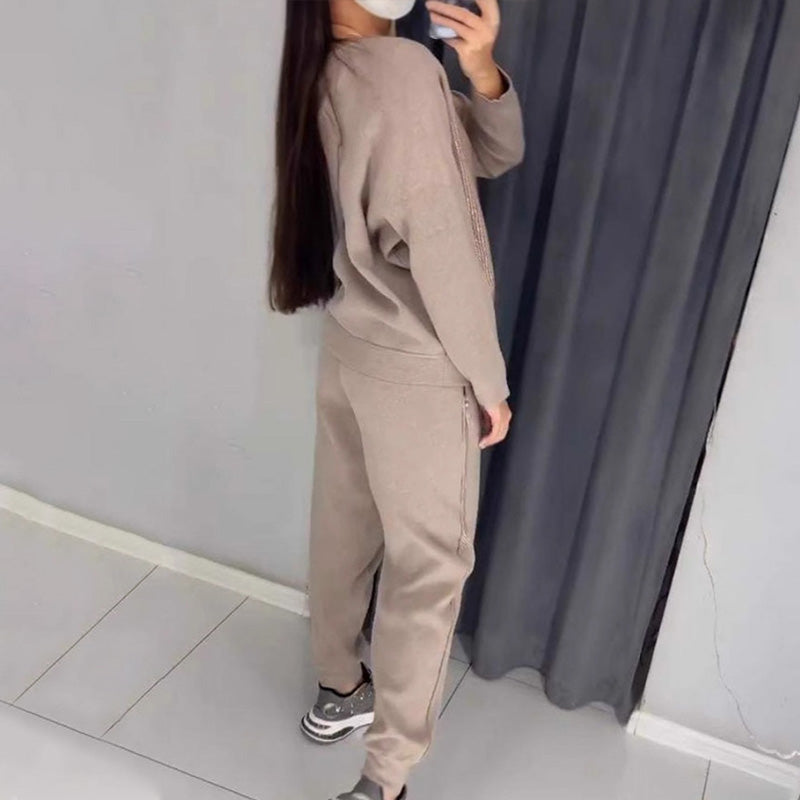 💕Damen Glitter Rhinestone Sweatshirt & Casual Hose 2-teiliges Set