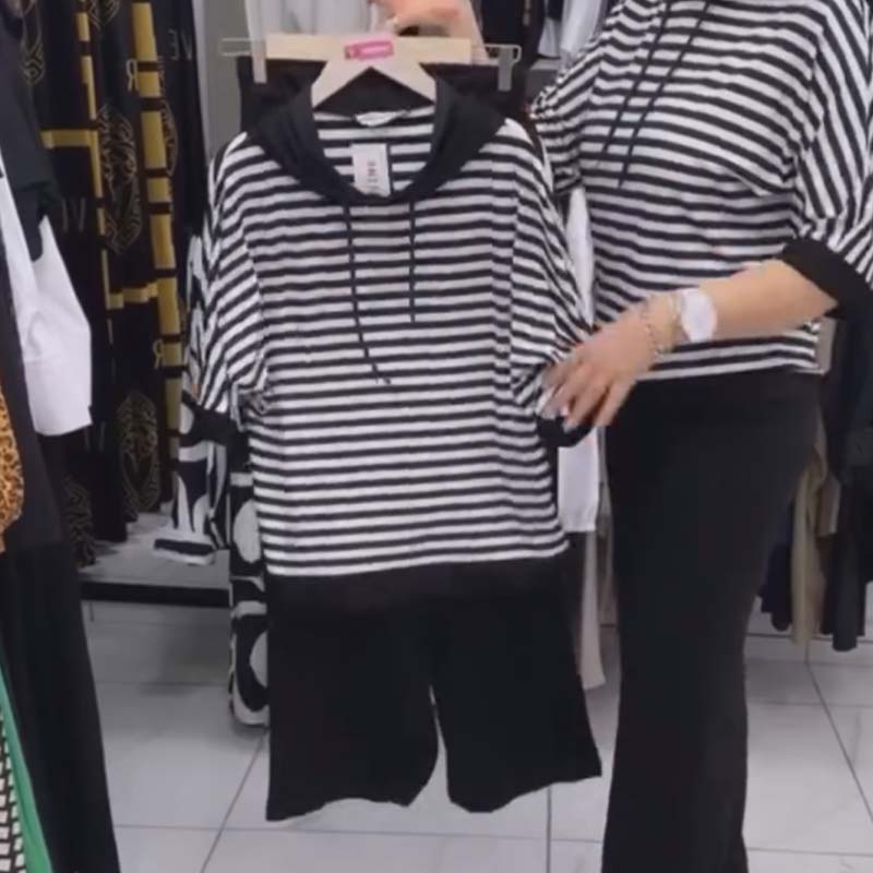 ⏳Begrenzte Zeit 50% Rabatt💥Damen-Set aus gestreiftem Oberteil und einfarbiger Hose