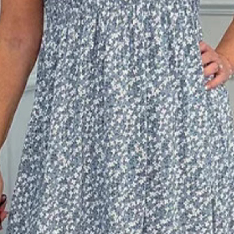 Elegantes Damenkleid mit Blumenmuster, hoher Taille und Rüschenärmeln