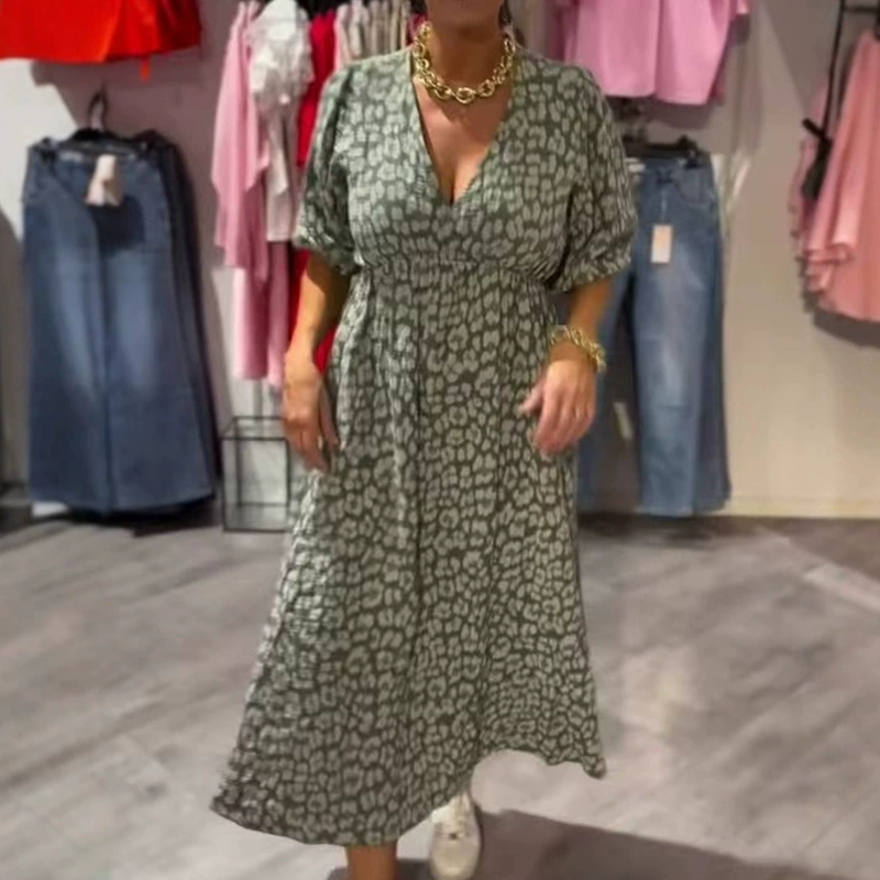Damenkleid mit V-Ausschnitt und Druck