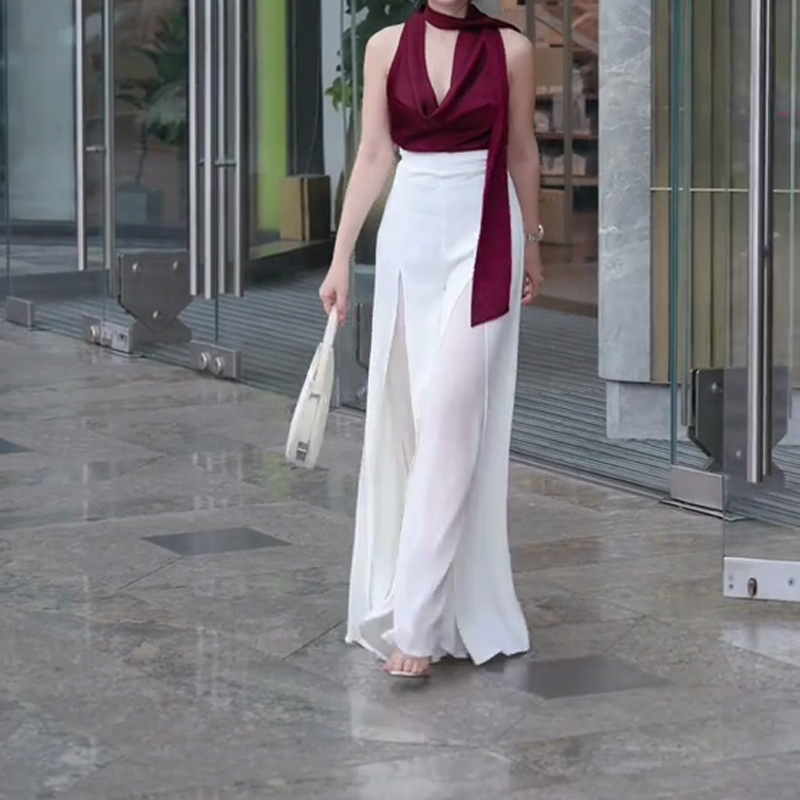 High-Waisted Sheer Paneled Flare Pants