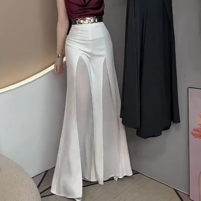 High-Waisted Sheer Paneled Flare Pants