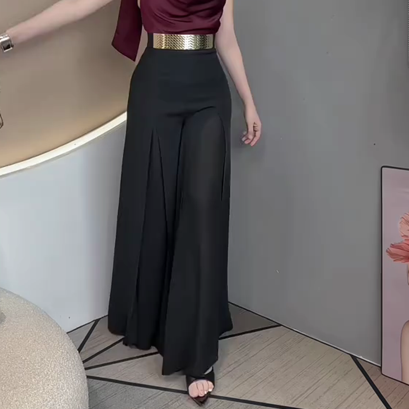 High-Waisted Sheer Paneled Flare Pants