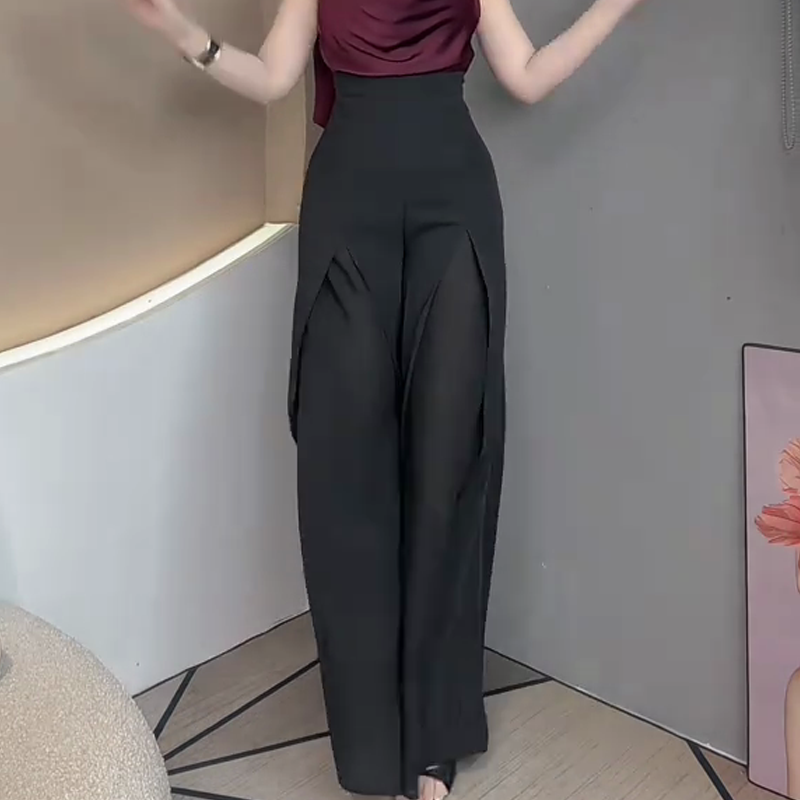 High-Waisted Sheer Paneled Flare Pants