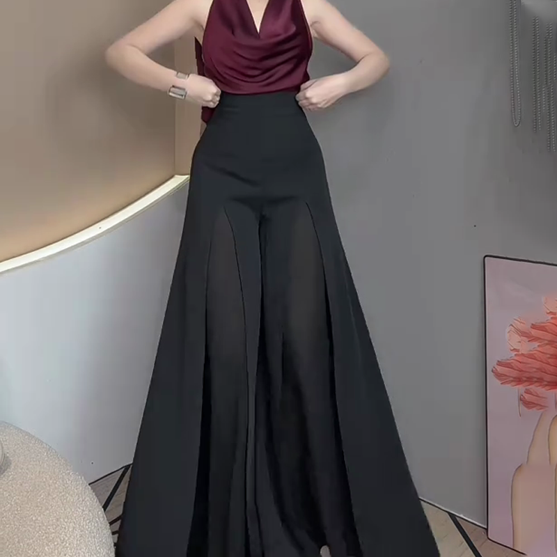 High-Waisted Sheer Paneled Flare Pants