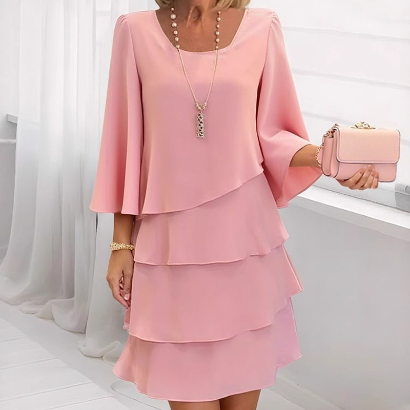 Kleid mit gestuftem Volantsaum und ausgestellten Ärmeln für Damen