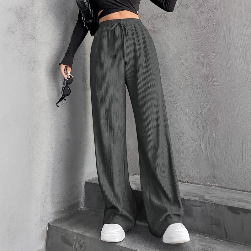 Strukturierte, gerippte Hose mit elastischem Bund und Kordelzug für Damen mit w