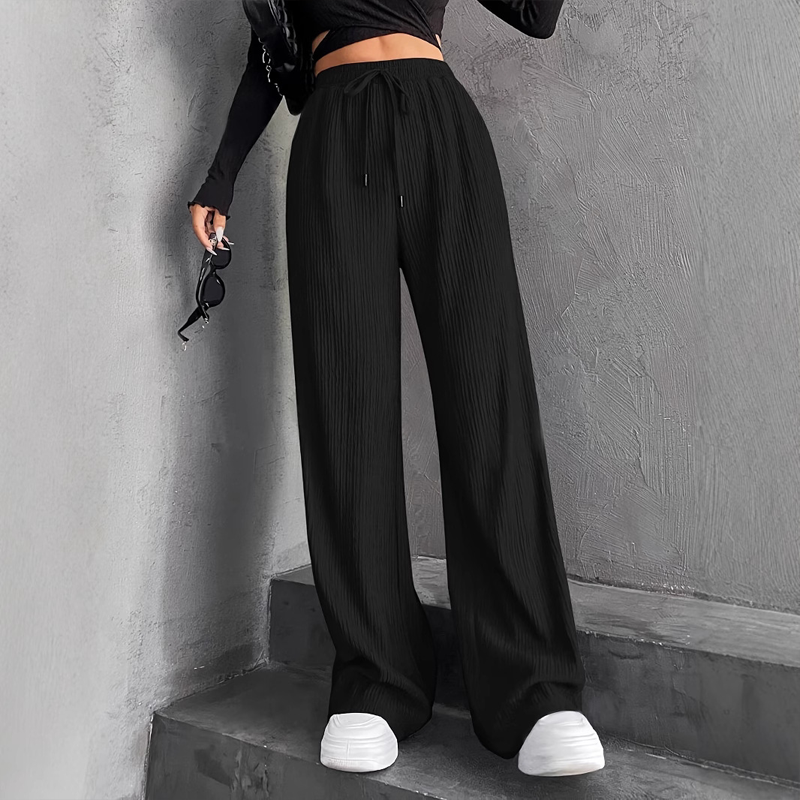 Strukturierte, gerippte Hose mit elastischem Bund und Kordelzug für Damen mit w