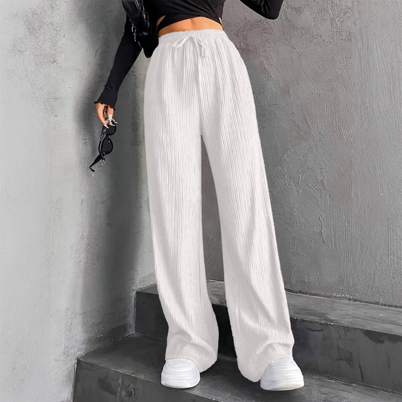Strukturierte, gerippte Hose mit elastischem Bund und Kordelzug für Damen mit w