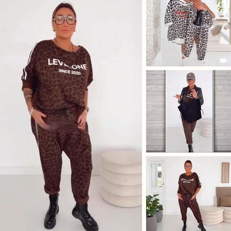 Damen-Zweiteiler mit Leopardenmuster (Sweater und Hose)
