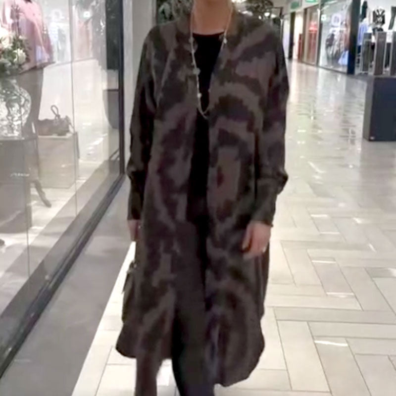 Schicke bedruckte Maxi-Strickjacke mit langen Ärmeln für Damen