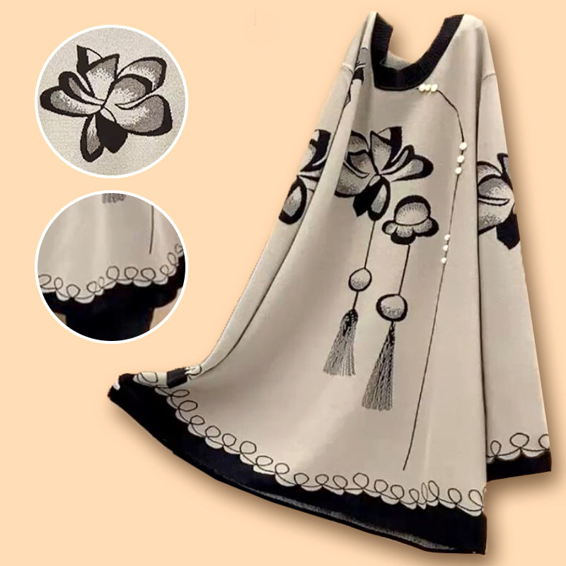 Lockerer, weicher Strickpullover mit Rundhalsausschnitt und Blumenmuster für Damen