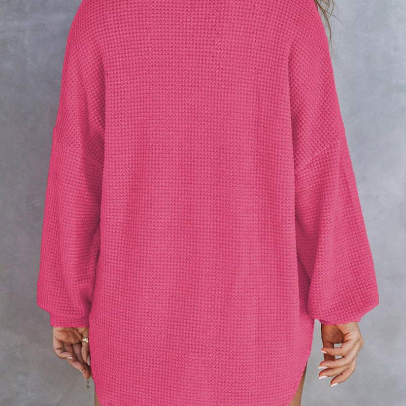 Lockeres einfarbiges Waffelstrickhemd für Damen