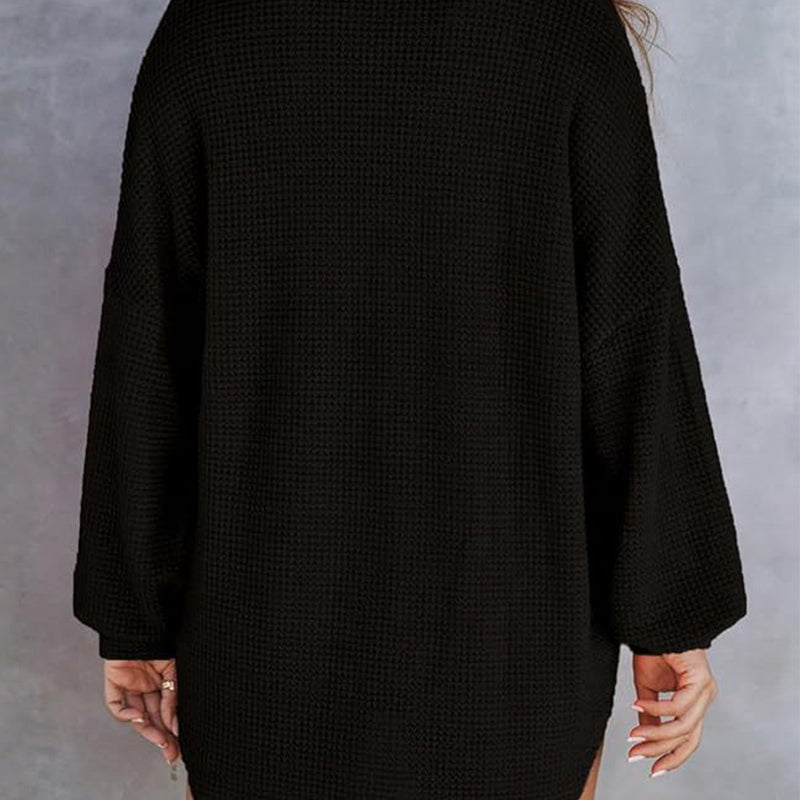 Lockeres einfarbiges Waffelstrickhemd für Damen