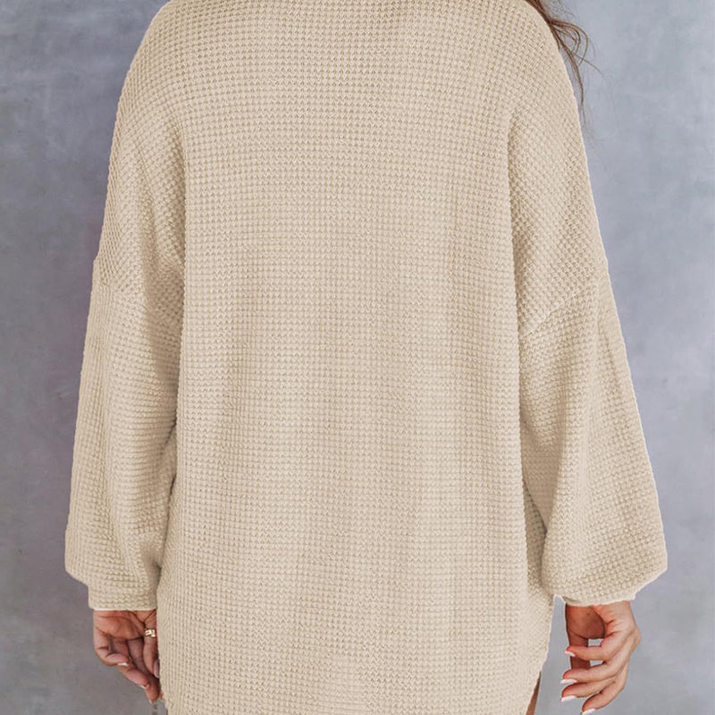 Lockeres einfarbiges Waffelstrickhemd für Damen