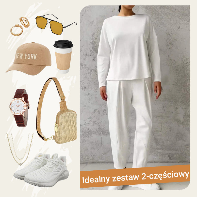 🔥Sommerangebot🔥 2-teiliges Set aus langärmligem Oberteil und Hose mit Rundhalsausschnitt