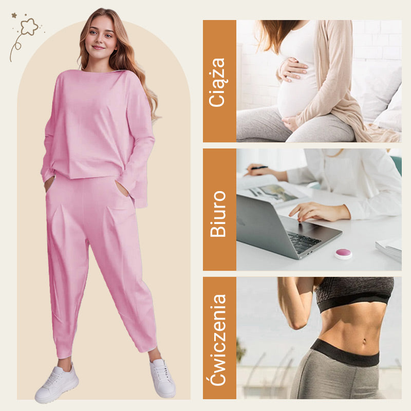 🔥Sommerangebot🔥 2-teiliges Set aus langärmligem Oberteil und Hose mit Rundhalsausschnitt
