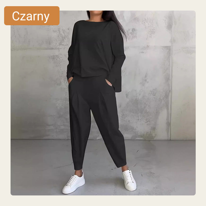 🔥Sommerangebot🔥 2-teiliges Set aus langärmligem Oberteil und Hose mit Rundhalsausschnitt