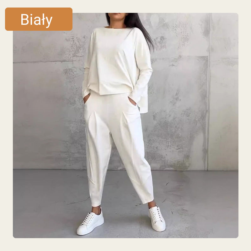 🔥Sommerangebot🔥 2-teiliges Set aus langärmligem Oberteil und Hose mit Rundhalsausschnitt