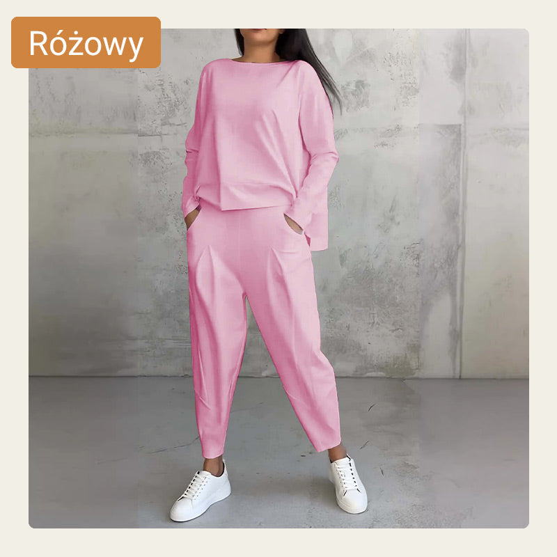 🔥Sommerangebot🔥 2-teiliges Set aus langärmligem Oberteil und Hose mit Rundhalsausschnitt