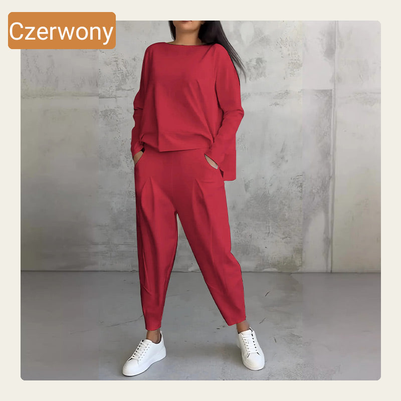 🔥Sommerangebot🔥 2-teiliges Set aus langärmligem Oberteil und Hose mit Rundhalsausschnitt