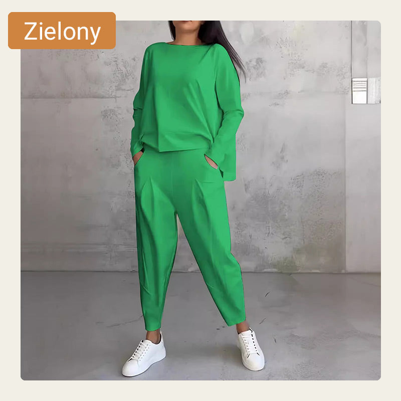 🔥Sommerangebot🔥 2-teiliges Set aus langärmligem Oberteil und Hose mit Rundhalsausschnitt