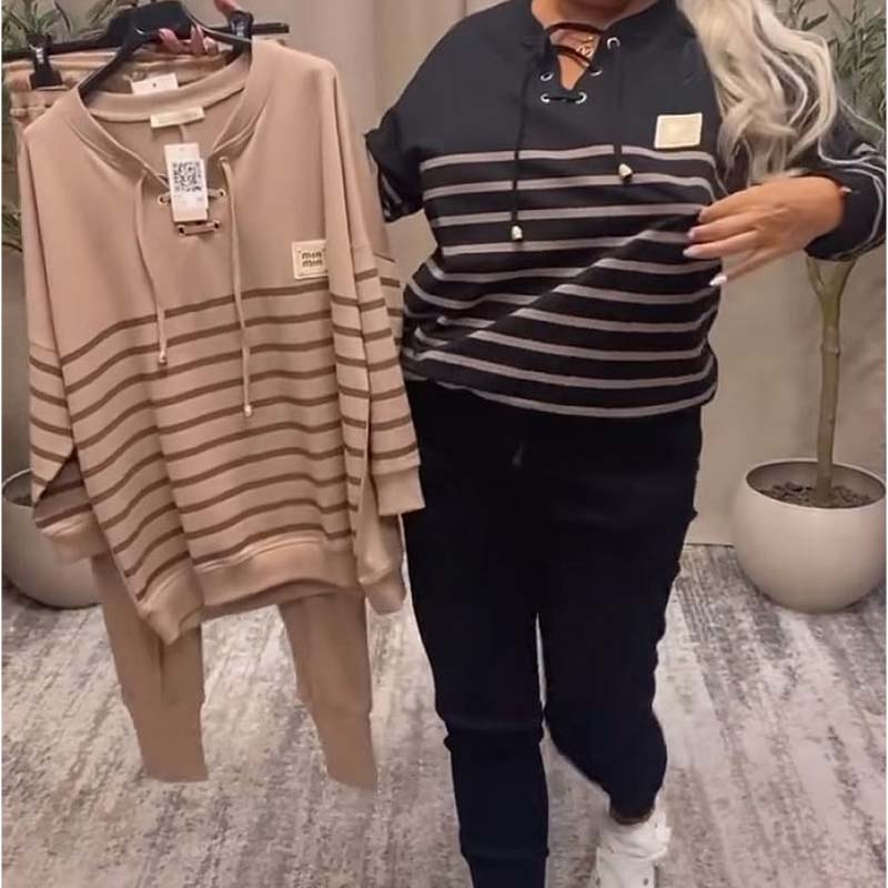 Lässiges gestreiftes Oberteil & knöchellange Hose im Set