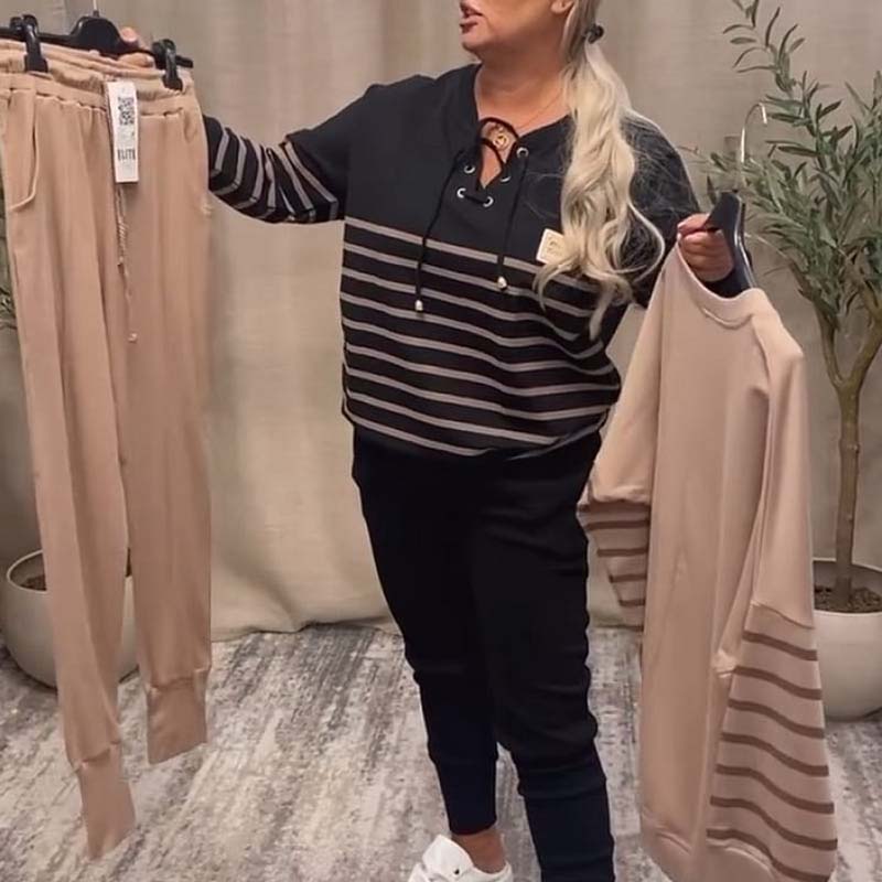 Lässiges gestreiftes Oberteil & knöchellange Hose im Set