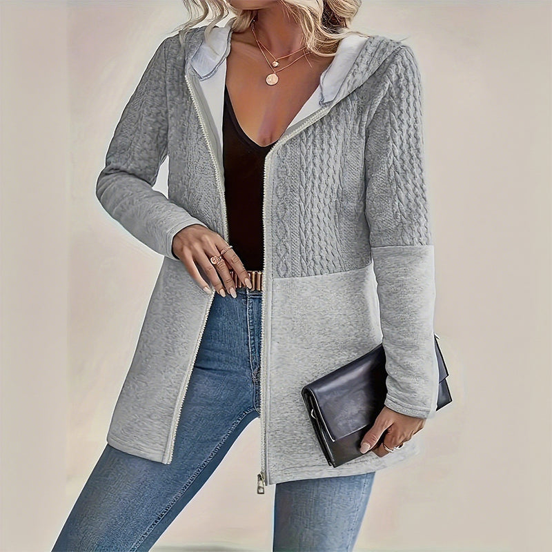 LOSWIE®Trendy Damenjacke mit Kapuze und langen Ärmeln und Reißverschluss