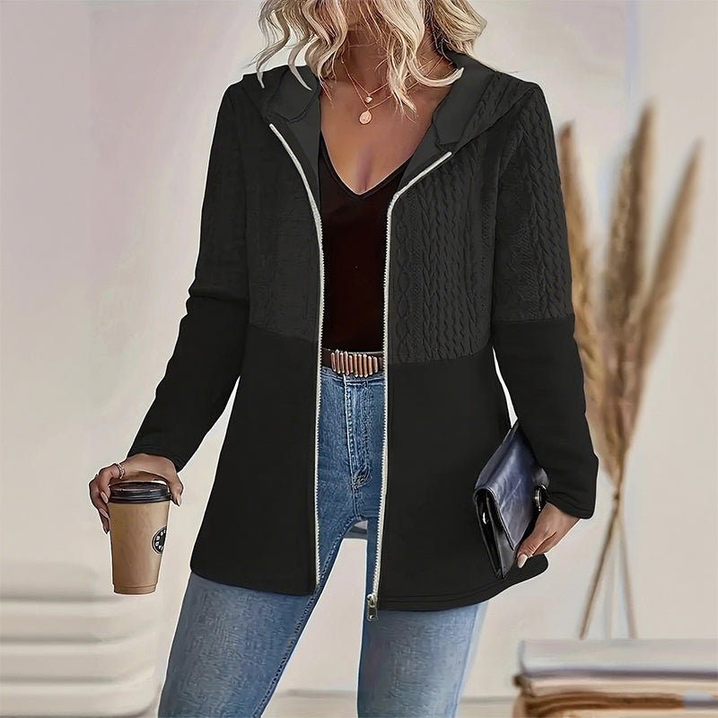 LOSWIE®Trendy Damenjacke mit Kapuze und langen Ärmeln und Reißverschluss