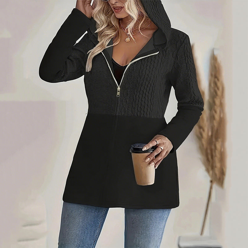 LOSWIE®Trendy Damenjacke mit Kapuze und langen Ärmeln und Reißverschluss