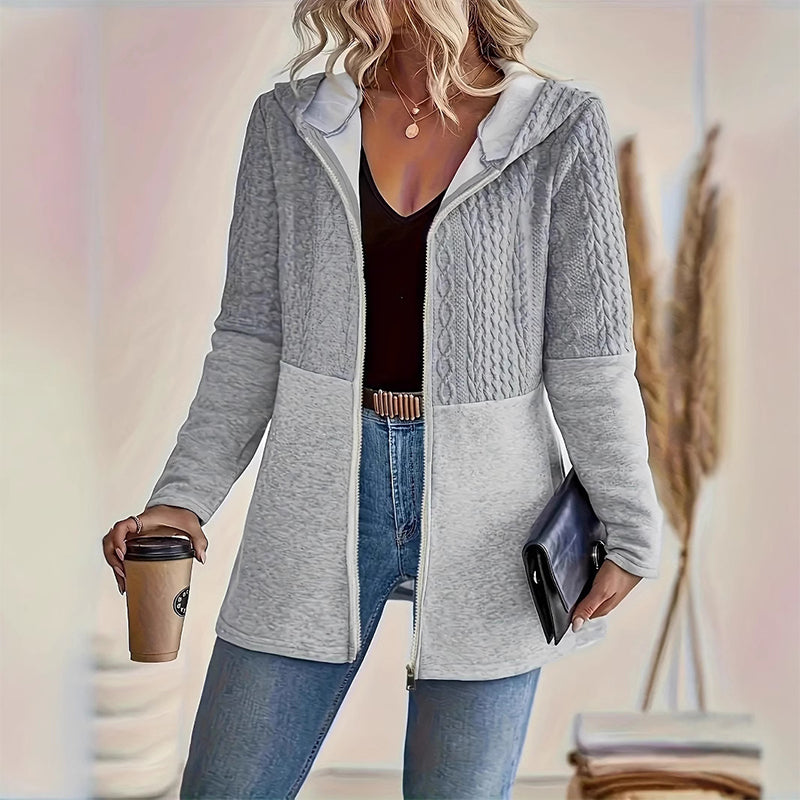 LOSWIE®Trendy Damenjacke mit Kapuze und langen Ärmeln und Reißverschluss