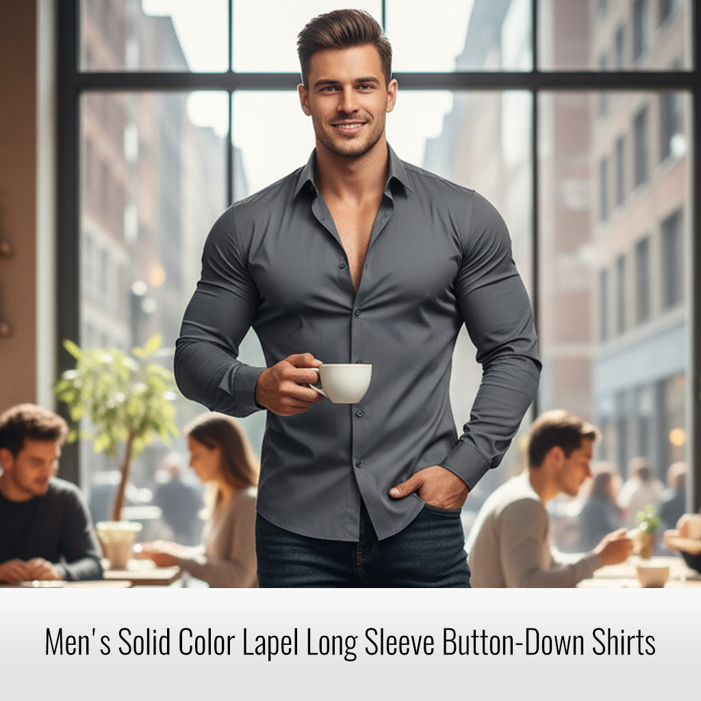 đ„LAST DAY SALE 50% OFFđ„Men's Solid Color Lapel Long Sleeve Button-Down Shirts