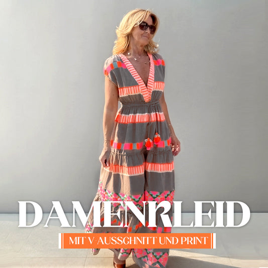 Lässiges Damen V-Ausschnitt Vintage Streifenmuster Ärmelloses Kleid