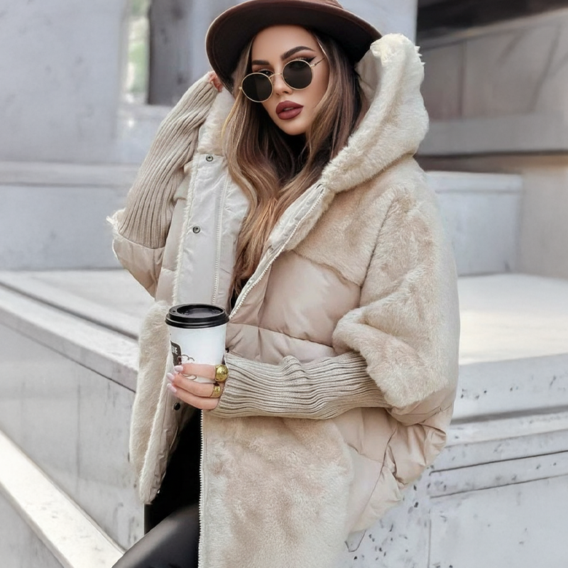 🔥Damen Oversized Pufferjacke mit Kapuze im Patchwork-Design🔥