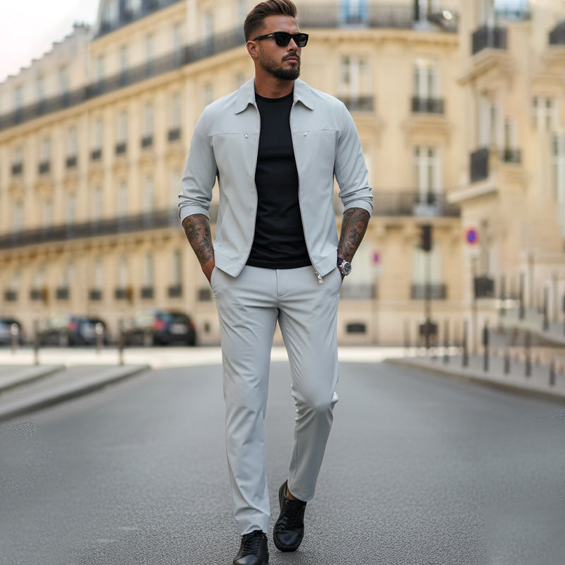 Herren 2-teiliges Freizeit-Set in Unifarben für Herbst und Winter (Jacke + Hose)