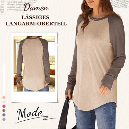 Damen lässiges Langarm-Oberteil mit Rundhalsausschnitt