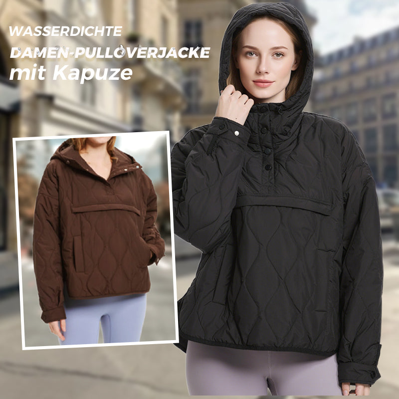 Damen leichte, wasserdichte Stepp-Pulloverjacke mit Kapuze