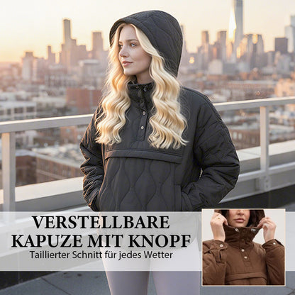 Damen leichte, wasserdichte Stepp-Pulloverjacke mit Kapuze