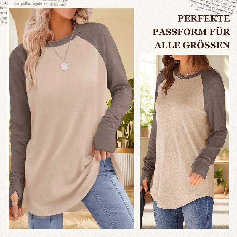 Damen lässiges Langarm-Oberteil mit Rundhalsausschnitt