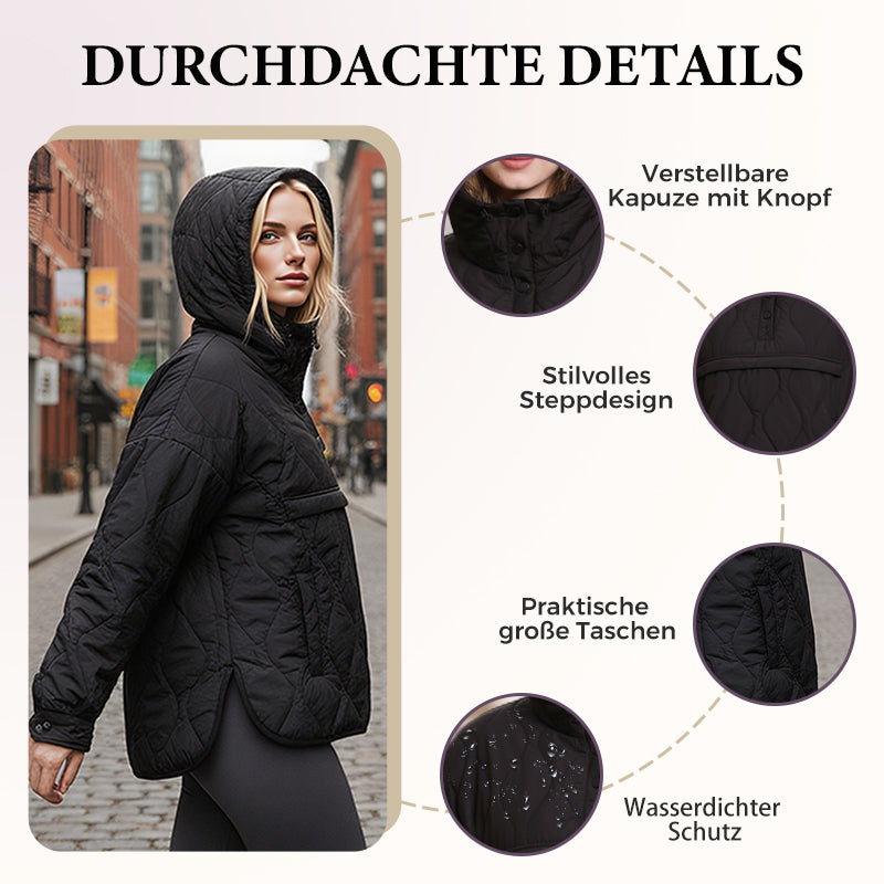Damen leichte, wasserdichte Stepp-Pulloverjacke mit Kapuze
