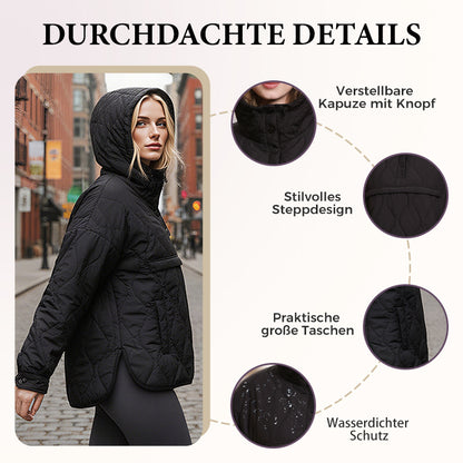 Damen leichte, wasserdichte Stepp-Pulloverjacke mit Kapuze