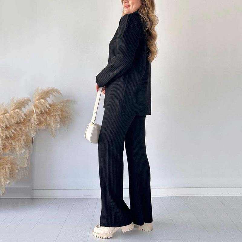 🌿Early Spring Sale 50% Off💕 Bequemer zweiteiliger Damen-Rippenstrickanzug mit geschlitzter Hose