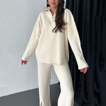 🍂Frühherbst-Special 50 % Rabatt💕Gemütliches zweiteiliges Set aus Rippstrick für Damen mit Hose mit geschlitztem Bein
